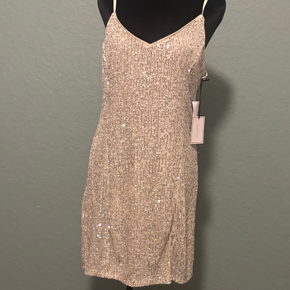 1state Beaded Sequin Slip Dress in Blush size 12
